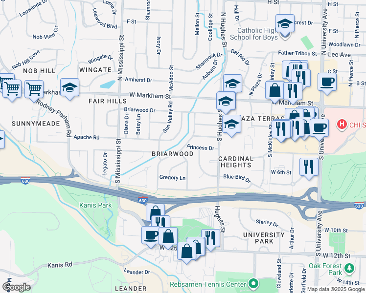 map of restaurants, bars, coffee shops, grocery stores, and more near in Little Rock