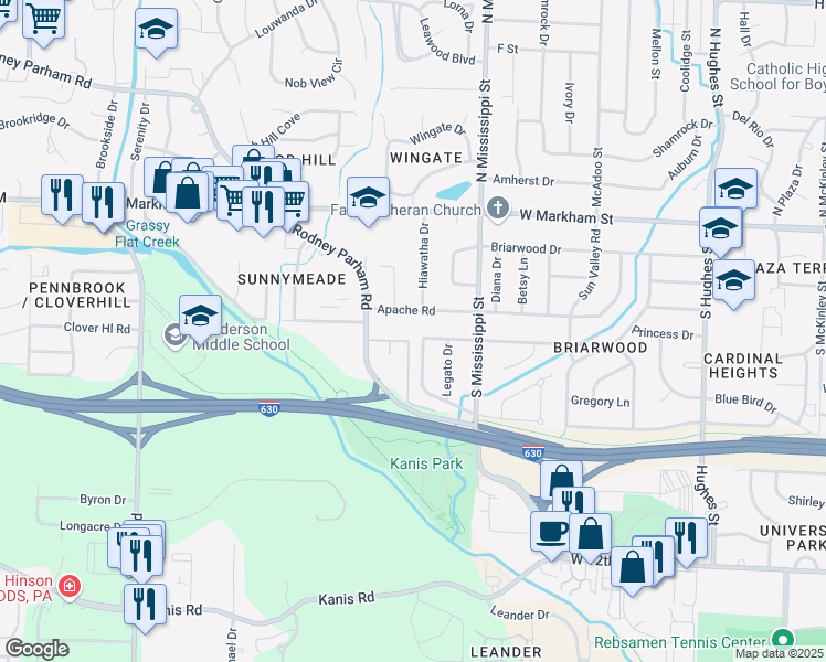 map of restaurants, bars, coffee shops, grocery stores, and more near 7720 Choctaw Road in Little Rock