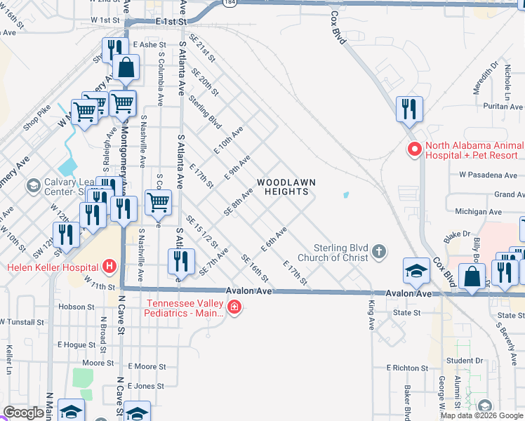 map of restaurants, bars, coffee shops, grocery stores, and more near 601-699 Southeast 18th Street in Sheffield