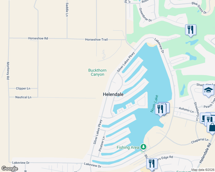 map of restaurants, bars, coffee shops, grocery stores, and more near 27380 Silver Lakes Parkway in Helendale