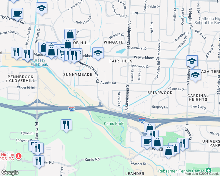 map of restaurants, bars, coffee shops, grocery stores, and more near 7720 Choctaw Road in Little Rock