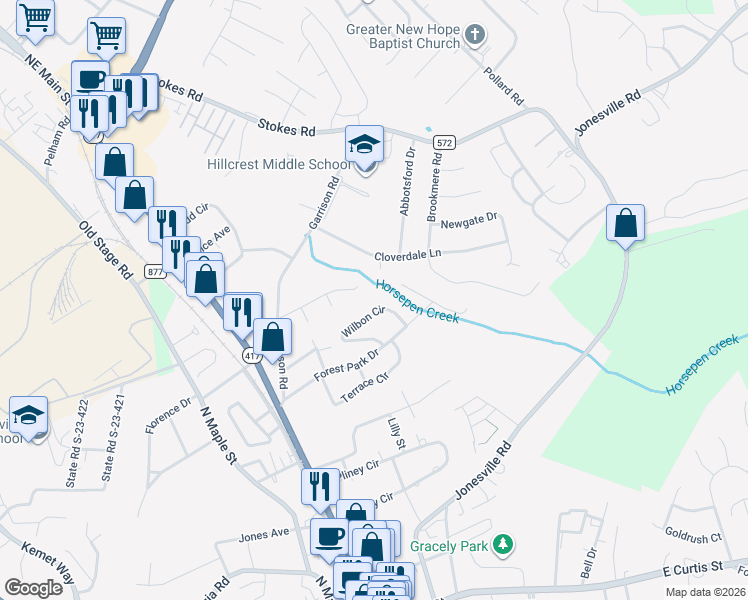 map of restaurants, bars, coffee shops, grocery stores, and more near 143 Wilbon Circle in Simpsonville