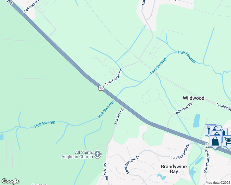 map of restaurants, bars, coffee shops, grocery stores, and more near 5596 U.S. 70 in Newport