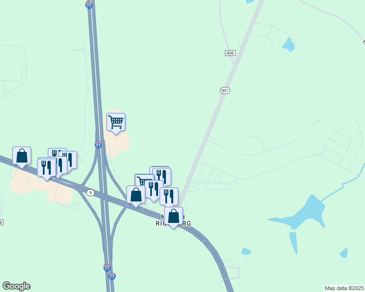 map of restaurants, bars, coffee shops, grocery stores, and more near 3303 Edgeland Road in Richburg