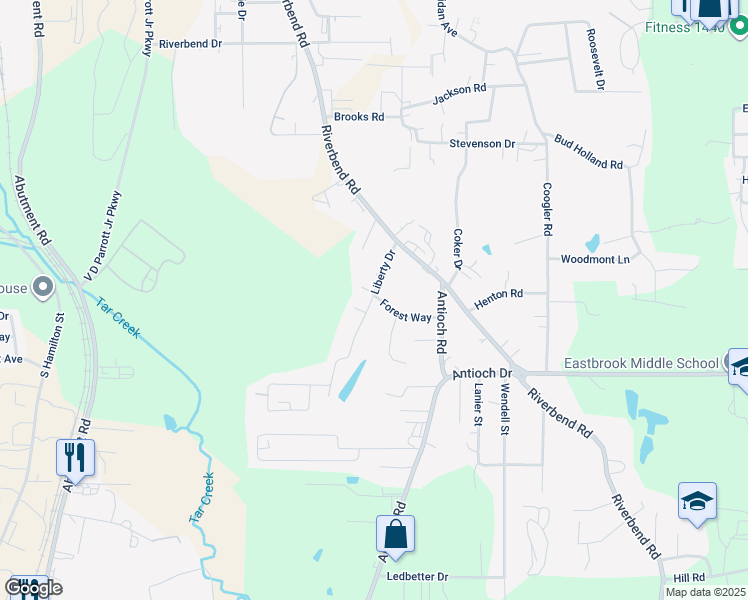 map of restaurants, bars, coffee shops, grocery stores, and more near 120 Forest Way in Dalton