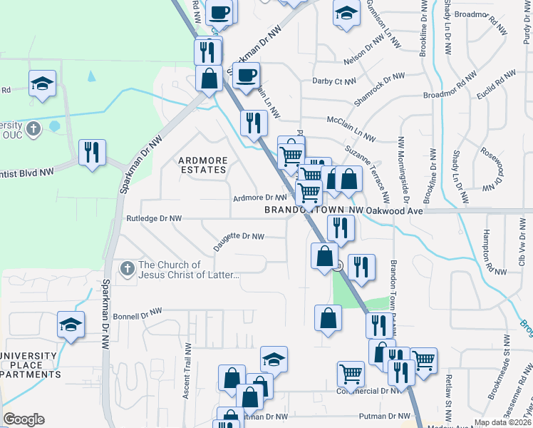 map of restaurants, bars, coffee shops, grocery stores, and more near 4610 Rutledge Drive Northwest in Huntsville