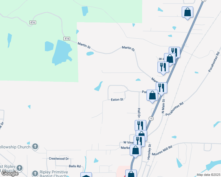 map of restaurants, bars, coffee shops, grocery stores, and more near 102-104 Walker Lane in Ripley