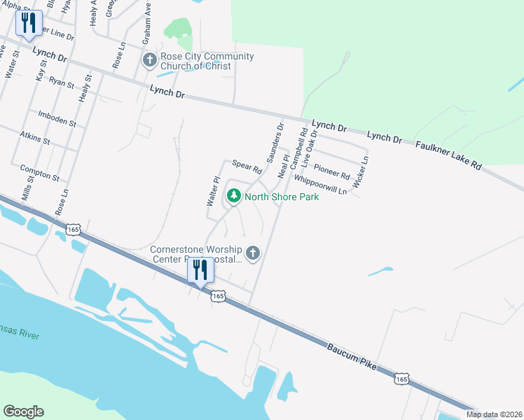 map of restaurants, bars, coffee shops, grocery stores, and more near 15 Quillen Avenue in North Little Rock