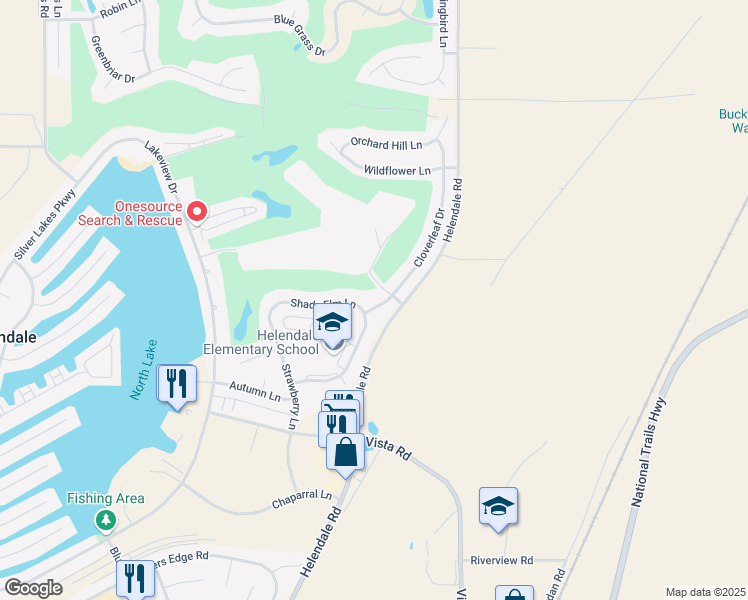 map of restaurants, bars, coffee shops, grocery stores, and more near 27396 Cloverleaf Drive in Helendale