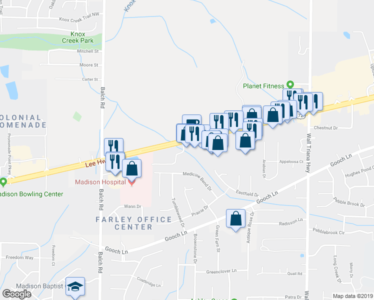 map of restaurants, bars, coffee shops, grocery stores, and more near 103 Brookridge Drive in Madison