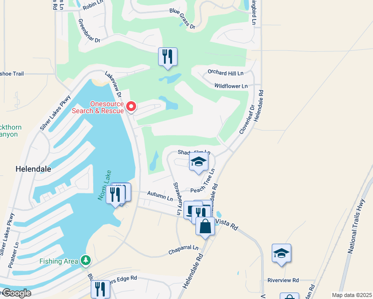 map of restaurants, bars, coffee shops, grocery stores, and more near 14996 Shady Elm Lane in Helendale