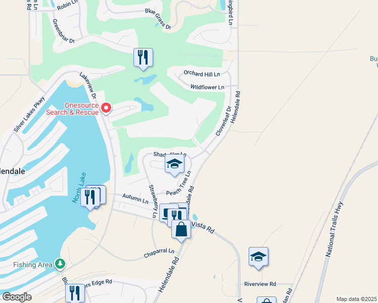 map of restaurants, bars, coffee shops, grocery stores, and more near 15096 Shady Elm Lane in Helendale