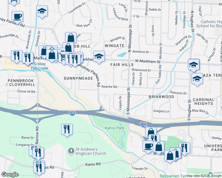 map of restaurants, bars, coffee shops, grocery stores, and more near 7720 Choctaw Road in Little Rock