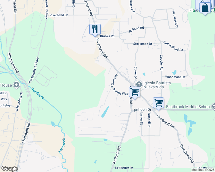 map of restaurants, bars, coffee shops, grocery stores, and more near 120 Forest Way in Dalton