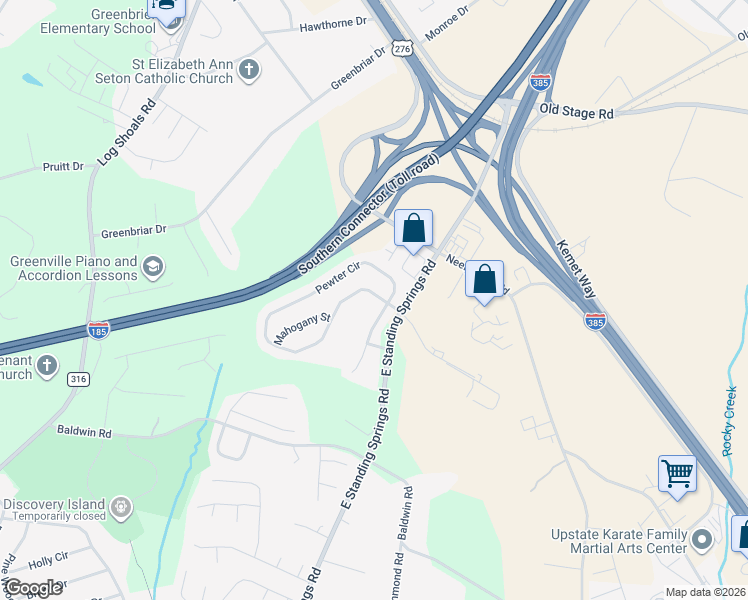 map of restaurants, bars, coffee shops, grocery stores, and more near 591 East Standing Springs Road in Simpsonville