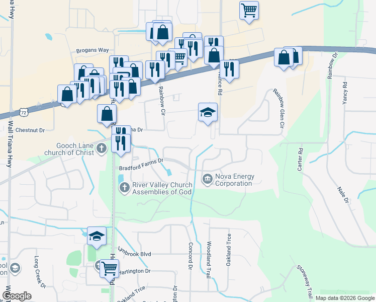 map of restaurants, bars, coffee shops, grocery stores, and more near 209 Green Springs Lane in Madison