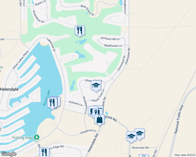 map of restaurants, bars, coffee shops, grocery stores, and more near 15060 Shady Elm Lane in Helendale