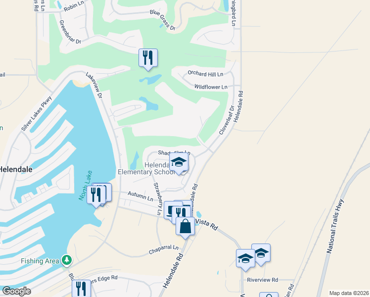 map of restaurants, bars, coffee shops, grocery stores, and more near 15070 Shady Elm Lane in Helendale