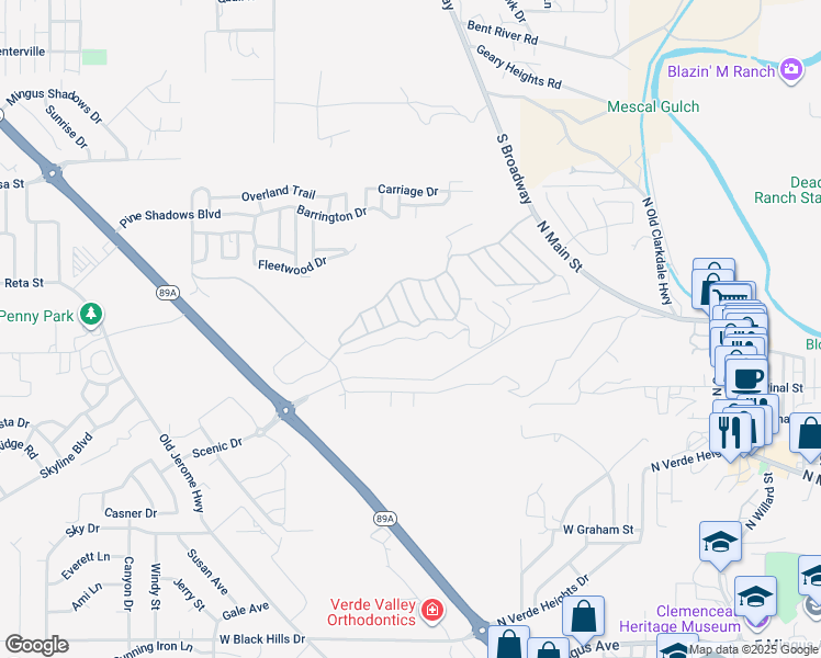map of restaurants, bars, coffee shops, grocery stores, and more near 433-1289 Groseta Ranch Road in Cottonwood