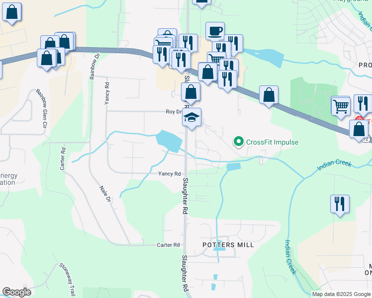 map of restaurants, bars, coffee shops, grocery stores, and more near 1763 Slaughter Road in Madison