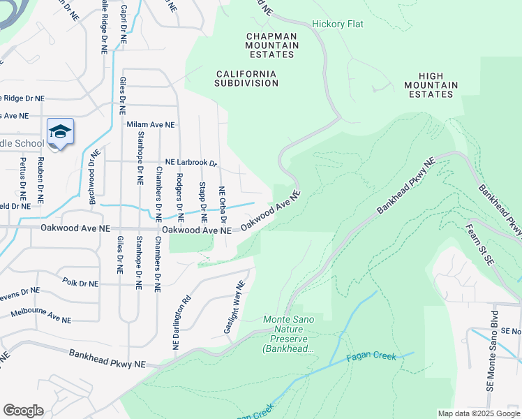map of restaurants, bars, coffee shops, grocery stores, and more near 2411 Oakwood Avenue Northeast in Huntsville