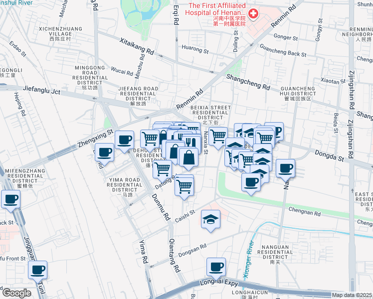 map of restaurants, bars, coffee shops, grocery stores, and more near in Zhengzhou