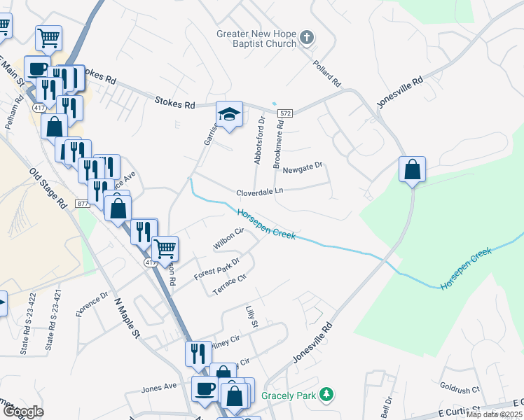 map of restaurants, bars, coffee shops, grocery stores, and more near 214 Helen Street in Simpsonville