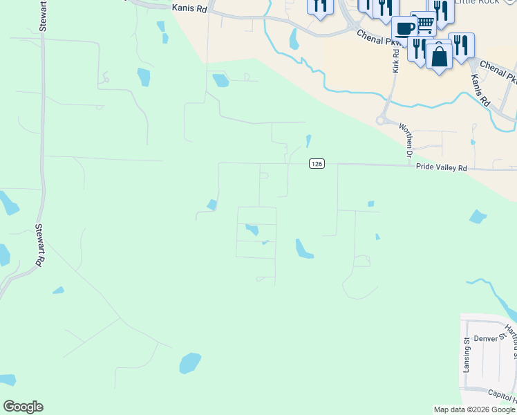 map of restaurants, bars, coffee shops, grocery stores, and more near 800 Layman Lane in Little Rock