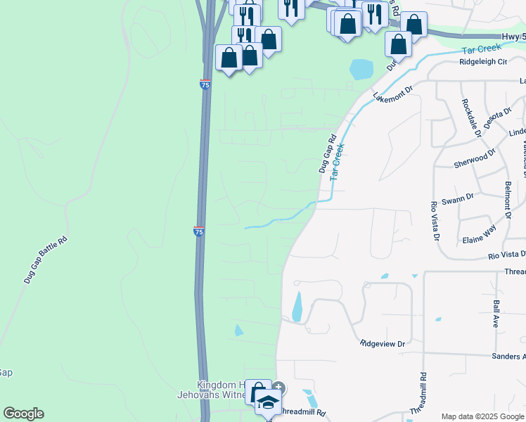 map of restaurants, bars, coffee shops, grocery stores, and more near 1918 Fairington Drive in Dalton