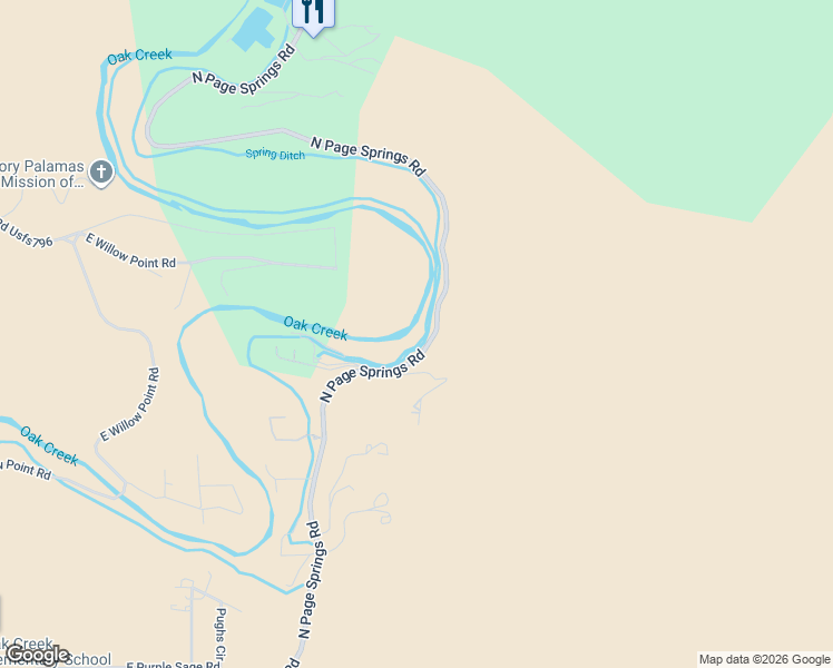 map of restaurants, bars, coffee shops, grocery stores, and more near 1070 North Page Springs Road in Cornville