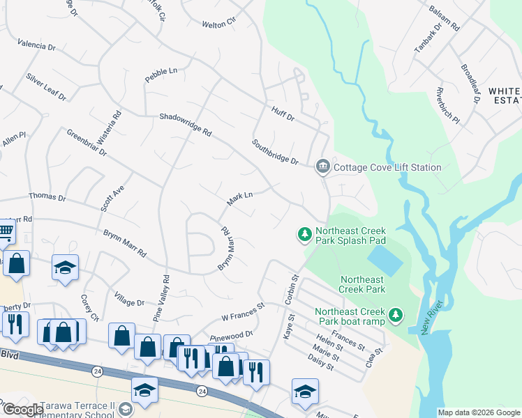 map of restaurants, bars, coffee shops, grocery stores, and more near 410 Mark Lane in Jacksonville