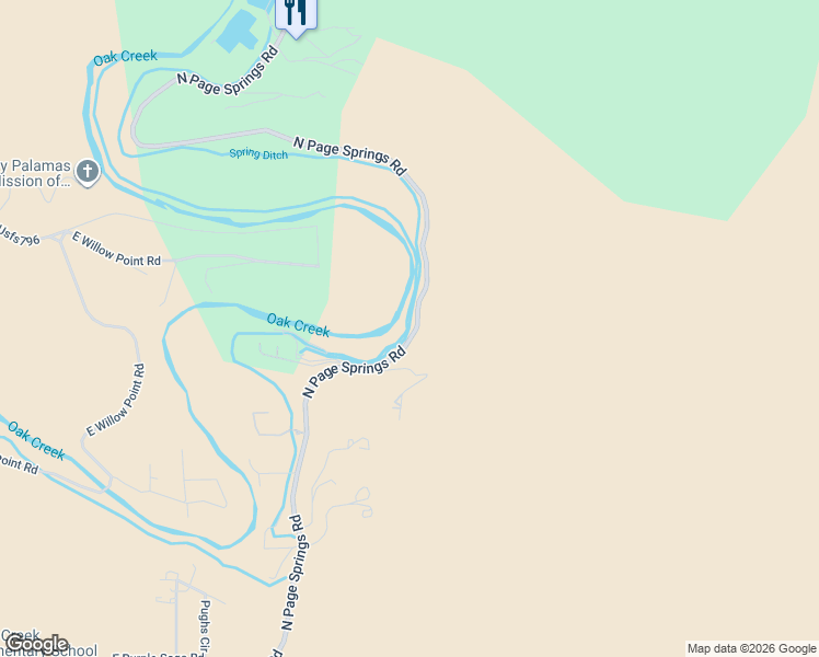 map of restaurants, bars, coffee shops, grocery stores, and more near 1070 North Page Springs Road in Cornville