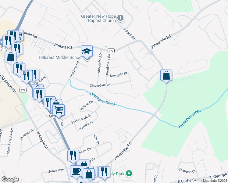 map of restaurants, bars, coffee shops, grocery stores, and more near 404 Cloverdale Lane in Simpsonville