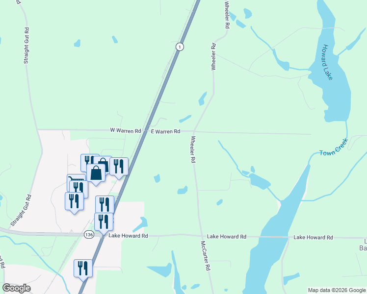 map of restaurants, bars, coffee shops, grocery stores, and more near 154 East Warren Road in LaFayette