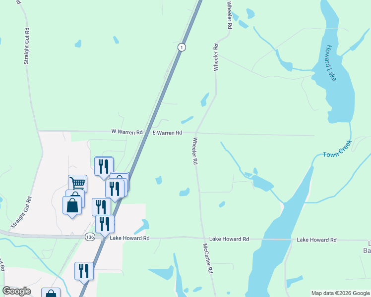 map of restaurants, bars, coffee shops, grocery stores, and more near 154 East Warren Road in LaFayette