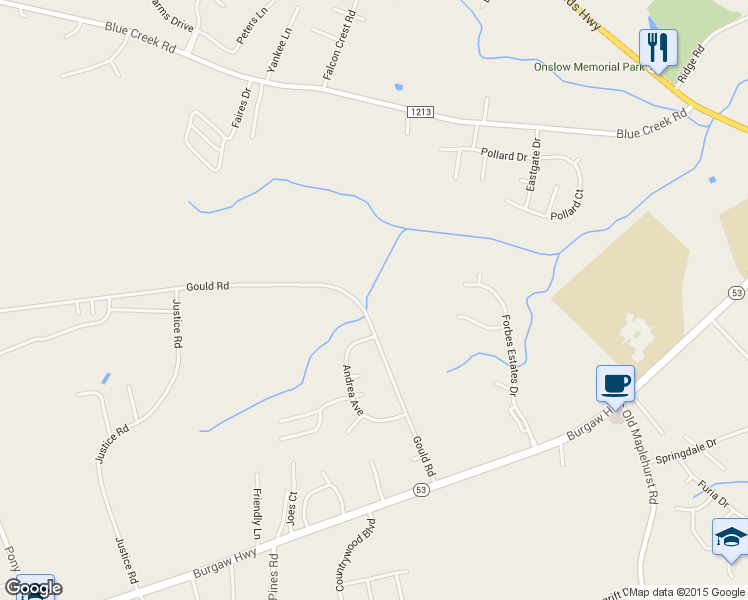 map of restaurants, bars, coffee shops, grocery stores, and more near 1190 Gould Road in Jacksonville