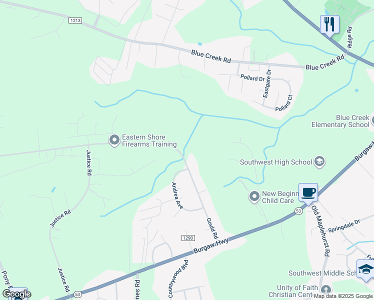 map of restaurants, bars, coffee shops, grocery stores, and more near 1190 Gould Road in Jacksonville