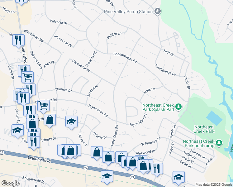 map of restaurants, bars, coffee shops, grocery stores, and more near 424 Pine Valley Road in Jacksonville