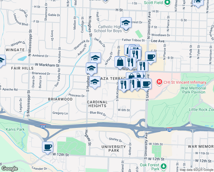 map of restaurants, bars, coffee shops, grocery stores, and more near 402 Nottingham Road in Little Rock