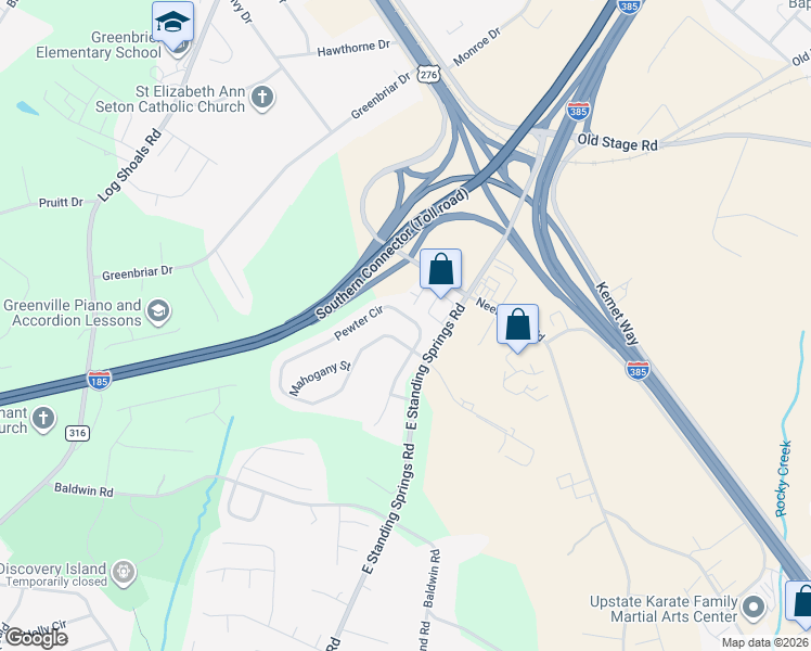 map of restaurants, bars, coffee shops, grocery stores, and more near 368 Pewter Circle in Simpsonville
