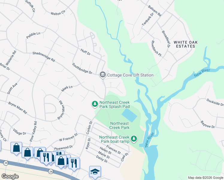 map of restaurants, bars, coffee shops, grocery stores, and more near 600 South Hampton Drive in Jacksonville
