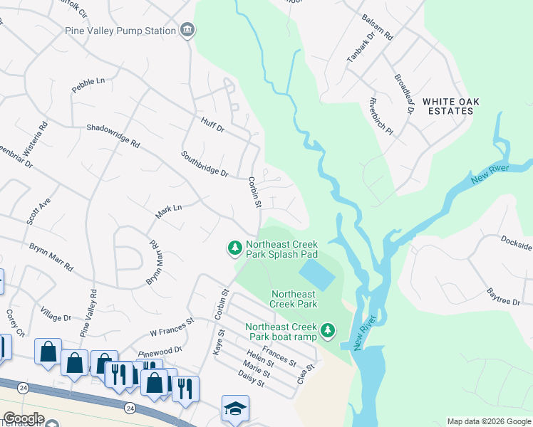 map of restaurants, bars, coffee shops, grocery stores, and more near 600 South Hampton Drive in Jacksonville