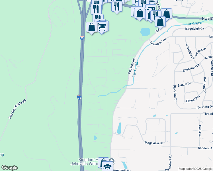 map of restaurants, bars, coffee shops, grocery stores, and more near 1918 Fairington Drive in Dalton