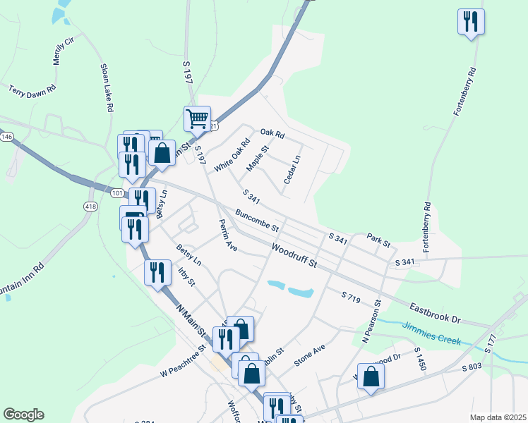 map of restaurants, bars, coffee shops, grocery stores, and more near 1 Poplar Street in Woodruff