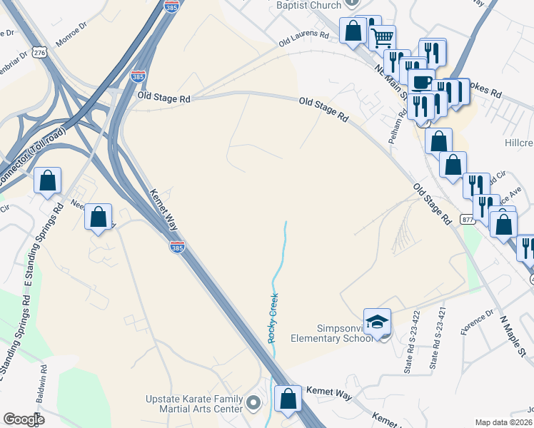 map of restaurants, bars, coffee shops, grocery stores, and more near 159 Milam Road in Simpsonville