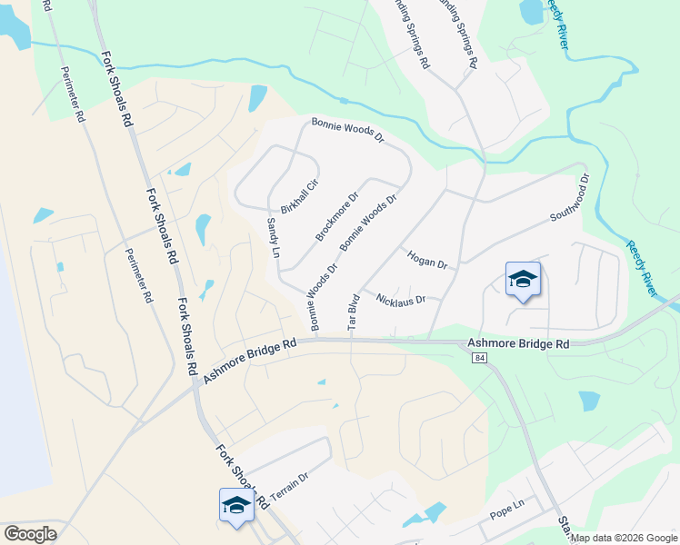 map of restaurants, bars, coffee shops, grocery stores, and more near 124 Bonnie Woods Drive in Greenville