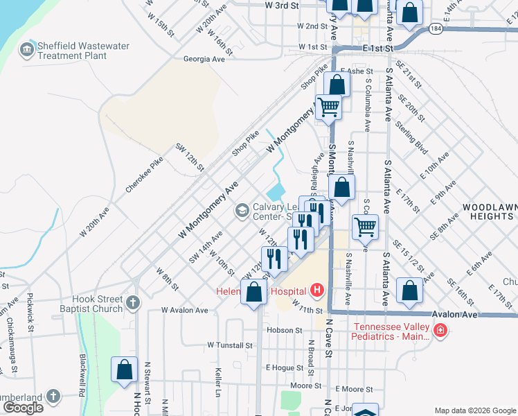 map of restaurants, bars, coffee shops, grocery stores, and more near 1201-1299 Southwest 13 1/2 Avenue in Sheffield