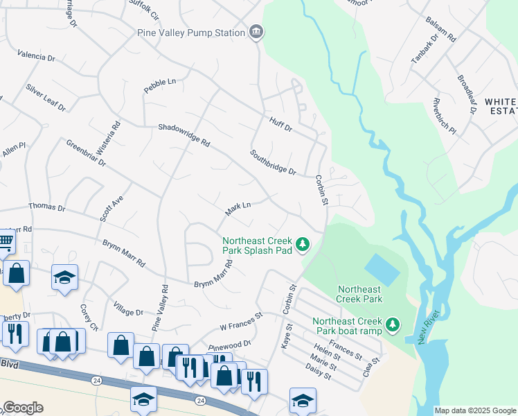 map of restaurants, bars, coffee shops, grocery stores, and more near 410 Mark Lane in Jacksonville