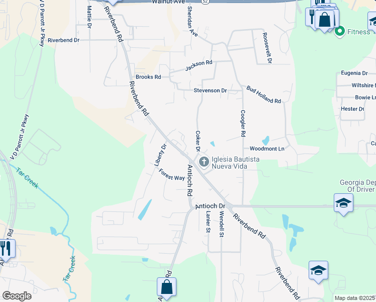 map of restaurants, bars, coffee shops, grocery stores, and more near 1311 Riverbend Road in Dalton