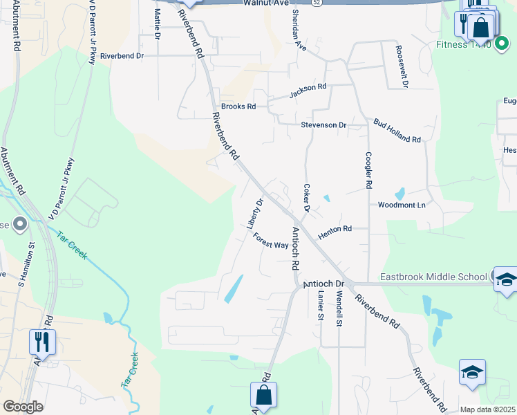 map of restaurants, bars, coffee shops, grocery stores, and more near 194 Liberty Drive in Dalton
